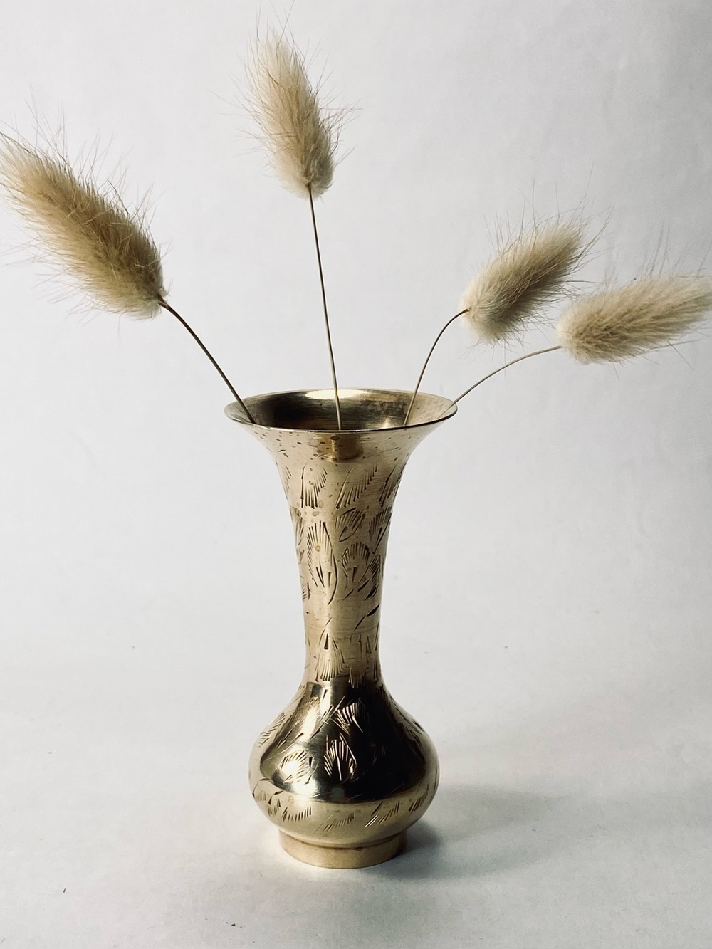 4" Vintage Etched Brass Bud Fluted Rim Vase From India